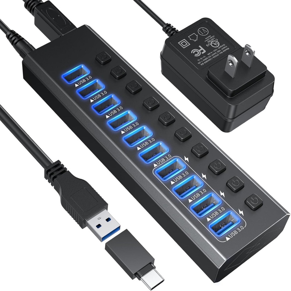 Powered USB 10 Port, 3.0 Hub